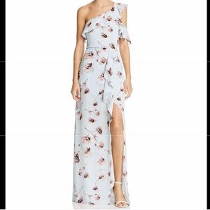 BCBG Max Azaria One Shoulder Floral Gown